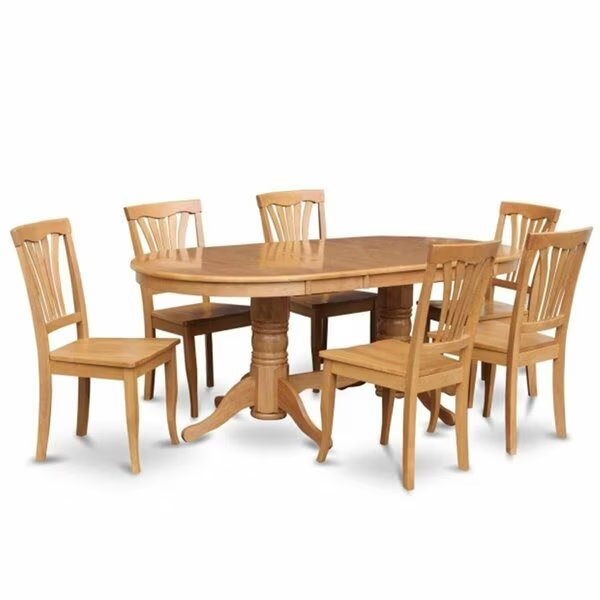 Vancouver 9PC set with double pedestal oval featured 17 in. butterfly leaf and 8 Wood seat chairs, East West Furniture, Mfr#: VAAV9-OAK-W